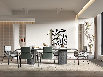 Quiet Restaurant Dining Table and Chair Combination 3d model