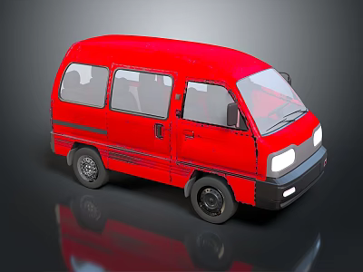Red Mini Bus with Black Wheels Bumper and Simple Exterior Design 3d model