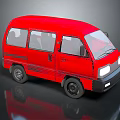 Red Mini Bus with Black Wheels Bumper and Simple Exterior Design 3d model