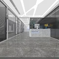 Spacious Public Office Space With High Ceiling Exposed Metal Framework And City View 3d model