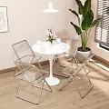 Lounge Room Interior With Transparent Chairs White Round Table Green Plant And Wall Art