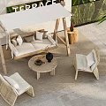 Outdoor Terrace Swing Chair With Wooden Frame And Comfortable Beige Cushions