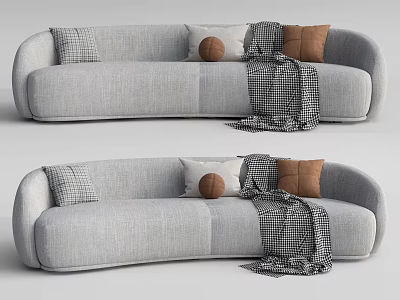 Modern Gray Two Seater Sofa With Throw Pillows And Plaid Blanket 3d model