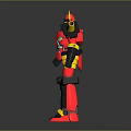 Robot Character With Red Yellow Armor Horned Design Glowing Chest Core And Mechanical Body 3d model