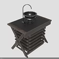 Dark Wooden Table With Black Basin Faucet Cross Legs And Layered Stack Design