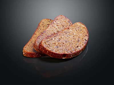 Delicious Sliced Whole Grain Bread With Seedy Texture On Black Background And Reflection 3d model