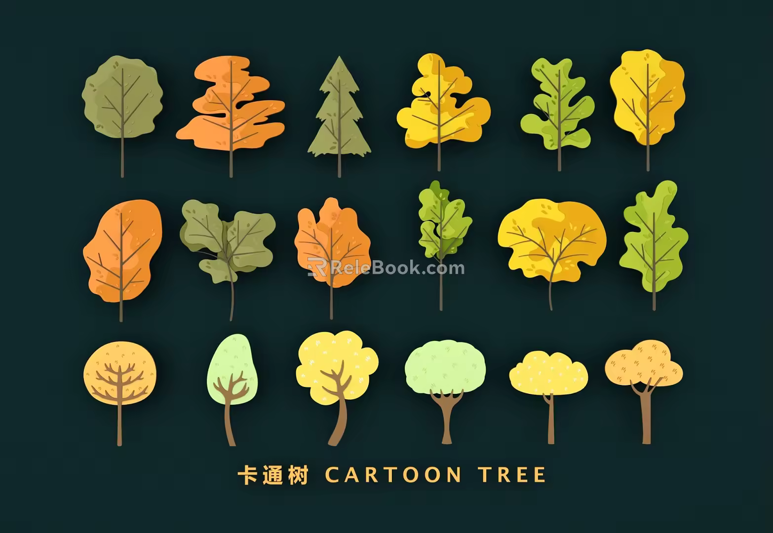 Hand-painted green trees big trees small trees colored trees pine trees fruit trees garden trees geometric trees cartoon trees 3d model
