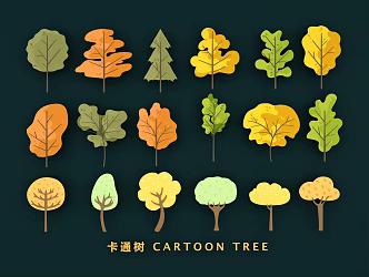 Hand-painted green trees big trees small trees colored trees pine trees fruit trees garden trees geometric trees cartoon trees 3d model