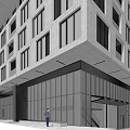 Modern Stacked Office Building With Multiple Windows And Surrounding Trees