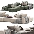 Modern Sectional Sofa With Beige Gray Green Upholstery Pillows And Throws