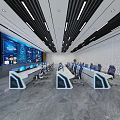 Modern Monitoring Room With Control Desks And Digital Screens