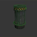 Industrial Cylindrical Metal Equipment With Yellow Black Warning Stripes And Top Lid