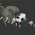 Low Poly Animal Models Featuring Elephant Cow Sheep and Small Cat Figurines