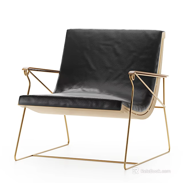 Modern Black Leather Armchair With Gold Metal Frame And Sleek Design 3d model 
