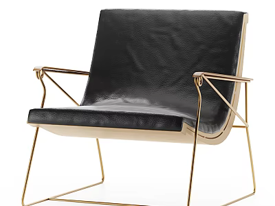 Modern Black Leather Armchair With Gold Metal Frame And Sleek Design 3d model