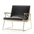 Modern Black Leather Armchair With Gold Metal Frame And Sleek Design