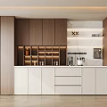 Modern Kitchen Wine Cabinet Design With Wooden Cabinets White Countertop And Illuminated Shelves