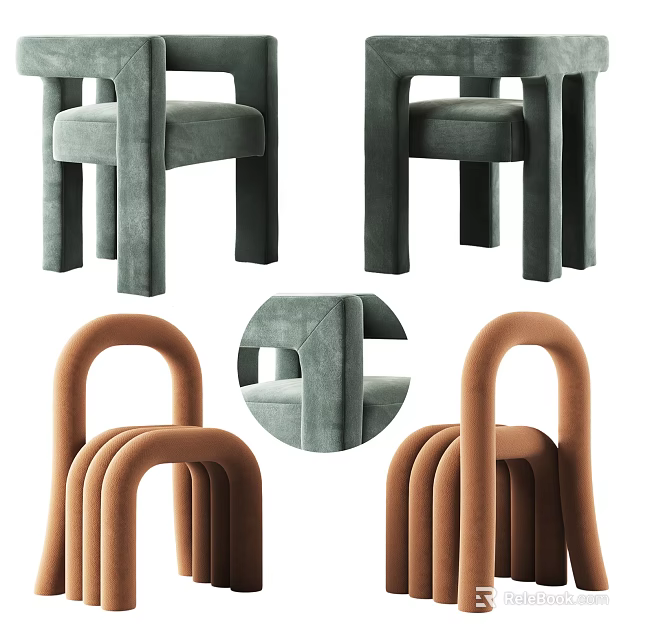 Modern Accent Chair With Curved Velvet Armrests And Brown Green Upholstery 3d model 