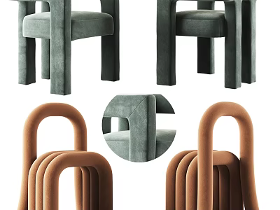 Modern Accent Chair With Curved Velvet Armrests And Brown Green Upholstery 3d model