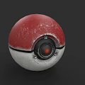 Vintage Poké Ball With Red And White Surface Central Black Lens And Scratched Texture