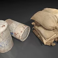 Stacked Sandbags As Sports Equipment On Reflective Floor For Fitness Training
