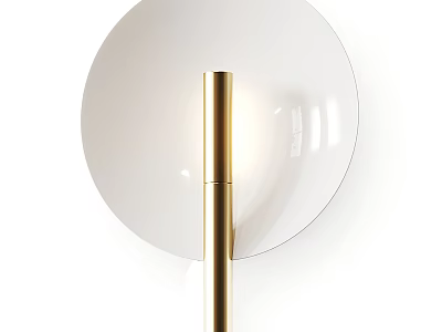 Modern Wall Lamp With White Circular Shade And Gold Metal Pole 3d model