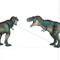 Reptile Dinosaurs With Red Stripes Blue Gray Bodies Facing Each Other Open Mouths Standing Posture