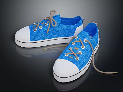 Blue Canvas Shoes with White Toe Cap and Sole Brown Laces for Casual Everyday Wear 3d model