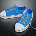 Blue Canvas Shoes with White Toe Cap and Sole Brown Laces for Casual Everyday Wear