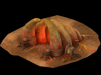 Mystical Cave Entrance With Lava Flows And Stone Furniture 3d model