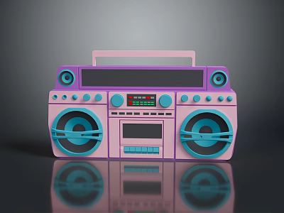 Retro Pink Purple Computer Speaker with Large Speakers Buttons and Display Screen 3d model