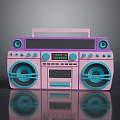 Retro Pink Purple Computer Speaker with Large Speakers Buttons and Display Screen 3d model