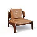 Comfortable Brown Leather Single Seater Sofa With Wooden Frame Modern Design