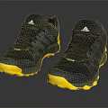 Adidas Dark Running Shoes With Yellow Soles And Three Stripes Design For Outdoor Traction