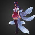 Woman With Fox Ears White Tails Red Skirt White Top And Black Thigh High Socks