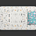 Modern Baby Crib Furniture With Gray Frame Mesh Sides Beige Handles And Patterned Mattress