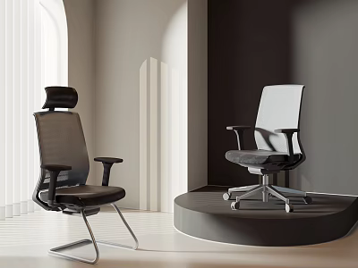 Modern Ergonomic Office Chairs Black And White With Adjustable Headrests And Metal Bases 3d model