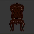 Classic Carved Accent Chair With Tufted Leather Seat And Ornate Dark Wood Frame Legs