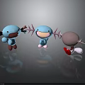 Three Cartoon Dolls With Blue Gray Bodies Antler Decorations And Red Feet