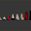 Various Colored Women's Shoes With Heel And Flat Styles Arranged On
