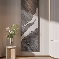 Modern Interior Decor With Large Abstract Wall Painting Metal Vase Green Plants And Side Table
