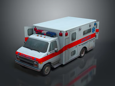 White Ambulance Exterior With Red Stripes And Emergency Roof Lights 3d model