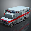 White Ambulance Exterior With Red Stripes And Emergency Roof Lights