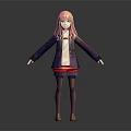 3D Anime Style Character with Pink Hair in School Uniform Standing Pose and Detailed Clothing