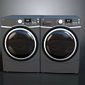 Two Modern Front Loading Washing Machines With Digital Control Panels And Black Finish 3d model