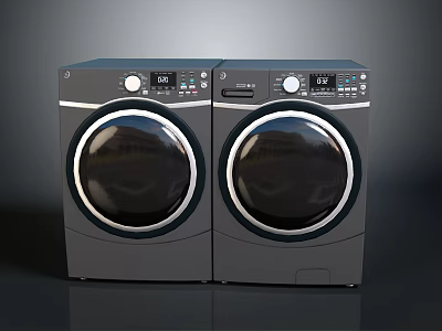 Two Modern Front Loading Washing Machines With Digital Control Panels And Black Finish 3d model