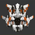 Futuristic Mechanical Creature Robotic Structure With White Orange Black Colors And Geometric Design