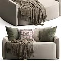 Beige Single Sofa With Geometric Pattern Pillow Green Cushions And Woolen Blanket 3d model