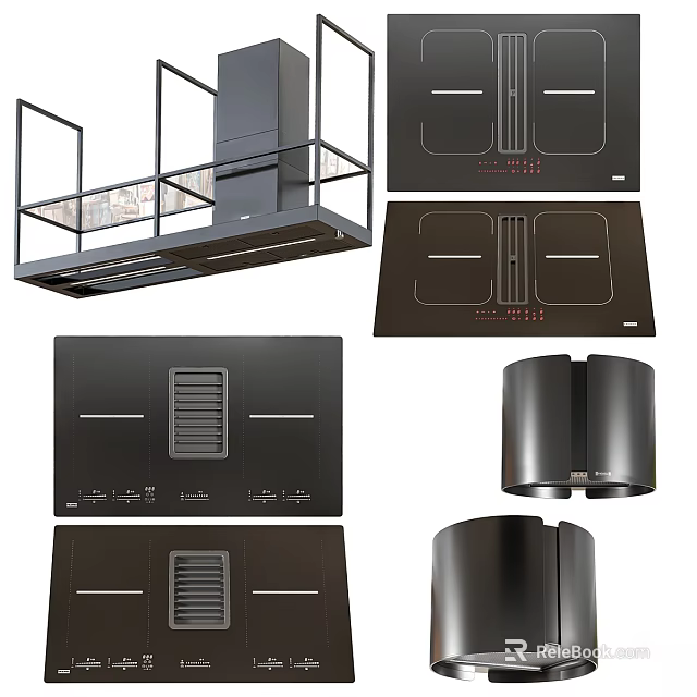 Modern Black Kitchen Appliances With Sleek Range Hood And Flat Cooktop Surfaces 3d model 