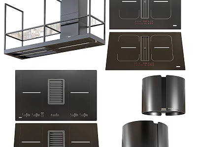 Modern Black Kitchen Appliances With Sleek Range Hood And Flat Cooktop Surfaces 3d model